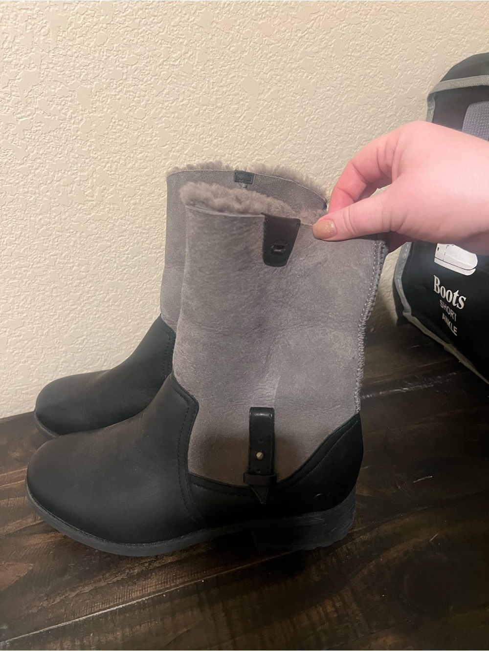 UGG Women's Faux-Shearling Mid-Calf Winter Boots in Gray and Black